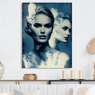 Designart "Models Double Exposure In Vintage Blue II" Fashion Woman